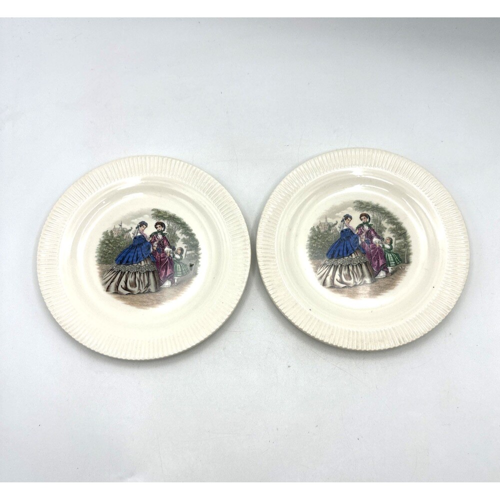 Set Of 2 Vintage Godey Prints By Salem China Dessert Plates Victorian Ladies